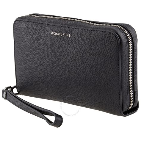 michael kors black leather zip wallet|Michael Kors checkbook wallet black.